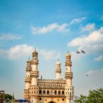 Charminar’s majestic arches and minarets illuminated at dusk in Hyderabad