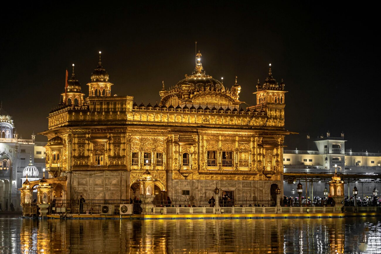 Golden Temple’s shimmering dome reflecting in the Amrit Sarovar at dusk