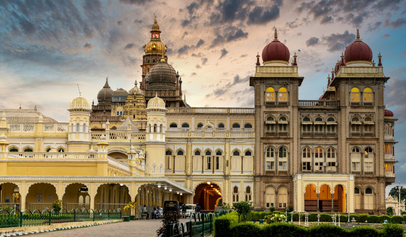 Mysore Palace’s illuminated facade and golden domes