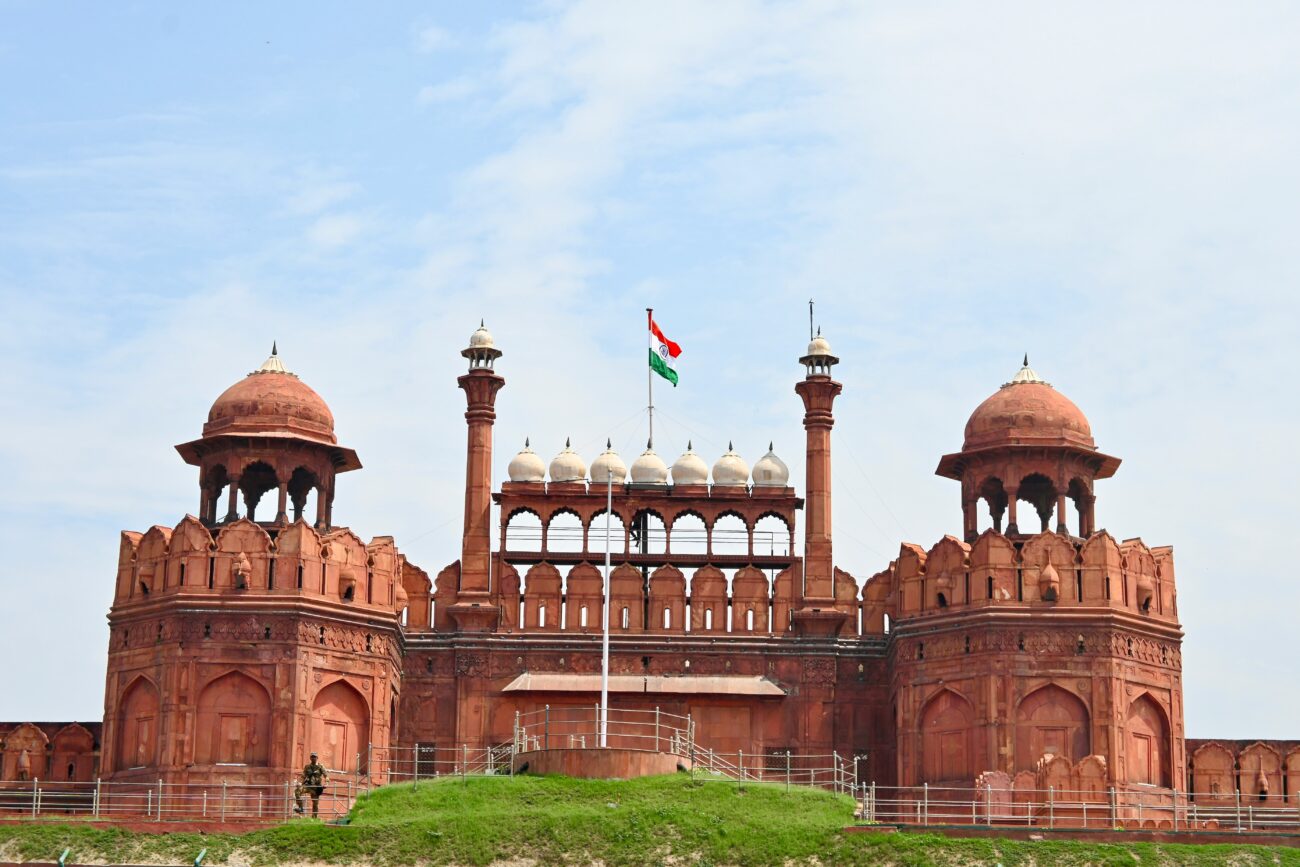 Red Fort’s red sandstone walls and Lahori Gate in Delhi
